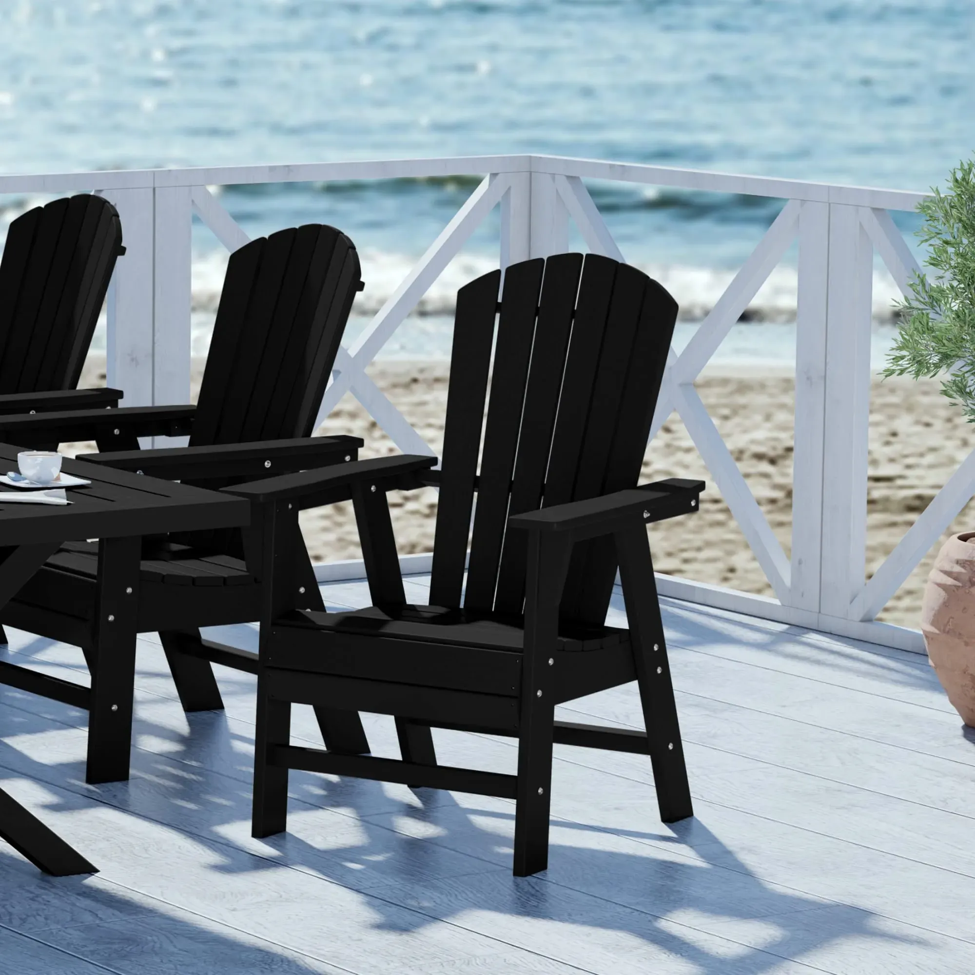 Dylan Outdoor Dining Chair – All-Weather Poly Lumber Adirondack Patio Chair, High Back, 330 lb Capacity, Black